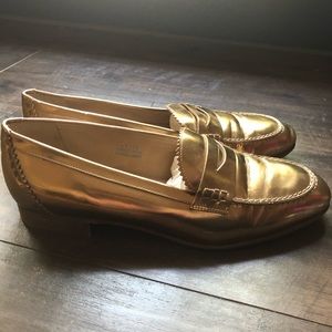 J Crew Italian gold leather loafers